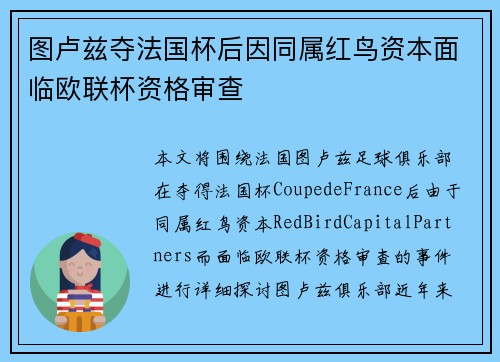 图卢兹夺法国杯后因同属红鸟资本面临欧联杯资格审查